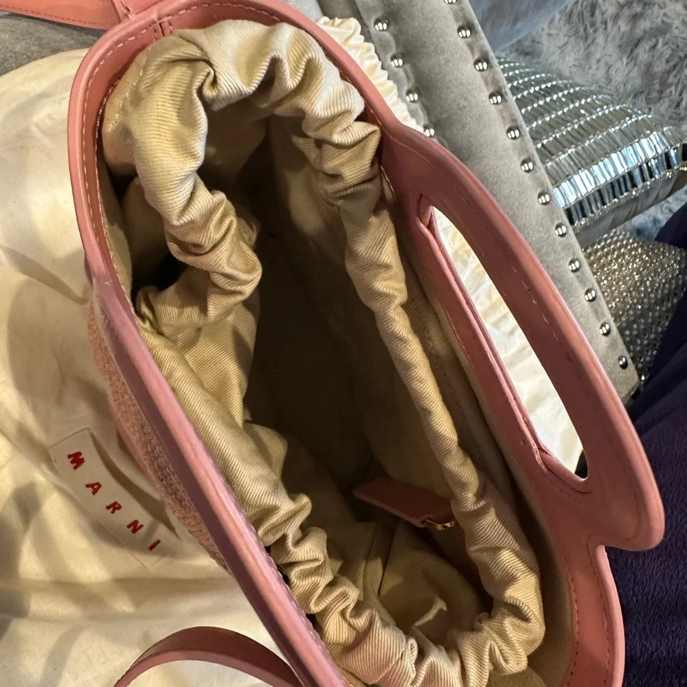 Marni Pink Woven Bucket Tote with Leather Trim - Picture 5 of 15